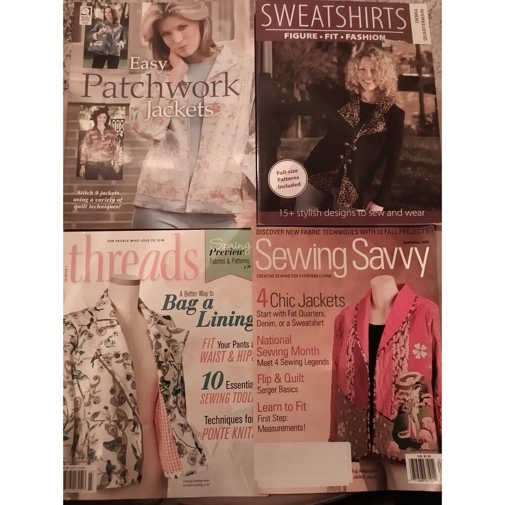 Lot of Sewing Magazines and Books Sweatshirts Patchwork Jackets Sewing Savvy & T